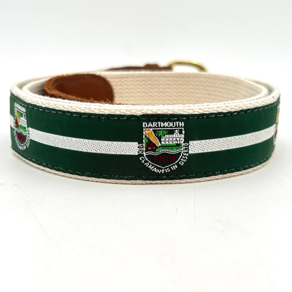 Preston Leather Dartmouth College Ribbon Belt Mens 40 Green White Brass USA Made